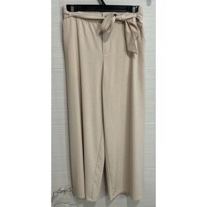 Hooever Hi Waist Wide Leg Tie Belt Beige Cream Dress Pants M, Office Minimalist